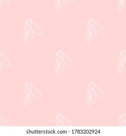 seamless pattern on a ballet theme featuring Pointe shoes in white on a pink background