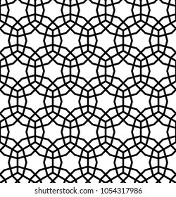Seamless pattern on the basis of Islam patterns in black and white in average thickness lines.