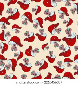 Seamless Pattern On A Beige Background House Fly Agaric.vector