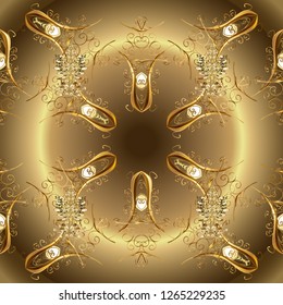 Seamless pattern on beige and brown colors with golden elements. Traditional orient ornament. Seamless classic vector golden pattern. Classic vintage background.