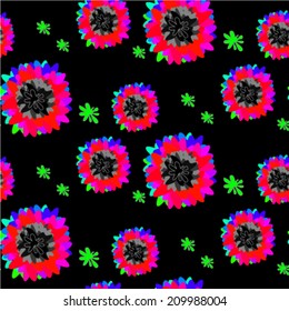 Seamless pattern on black background sunflower