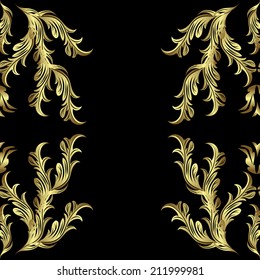 Seamless pattern on black background. Vector illustration. Seamless pattern for your design wallpapers, pattern fills, web page backgrounds, surface textures. Ornamental branch or floral background.