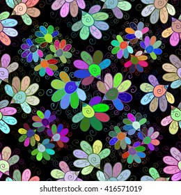 Seamless pattern on black background. Vector illustration. 