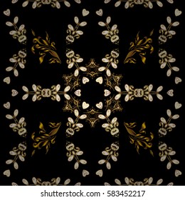 Seamless pattern on black background with golden elements. Classic vector golden seamless pattern. Classic vintage background. Traditional orient ornament.