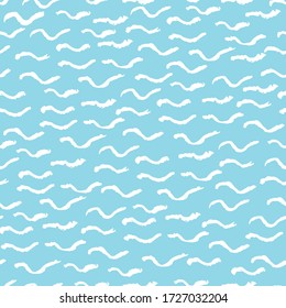 Seamless pattern on blue background with hand drawn white wave lines. Absract background for packing.walppaper and textile