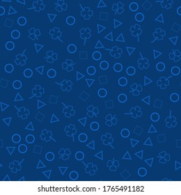 Seamless pattern on a blue background. Clover and geometric shapes. Design for fabric, packaging, papers. Vector illustration