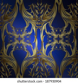 Seamless pattern on blue background. Vector illustration.
