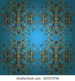 Seamless pattern on blue background with gold swirl. Vector illustration. Seamless pattern for your design wallpapers, pattern fills, web page backgrounds, surface textures. eps10 