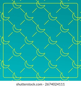 Seamless pattern on a blue background with moon icons. Line design for posters, social media, and banner templates.