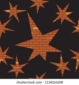 Seamless pattern on brick wall. Stars on a black background. For print on a t-shirt, the poster and wall-paper