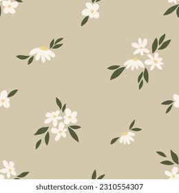 Seamless pattern on bright background. Cute vector hand drawn flowers. Vector illustration.