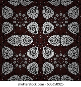 Seamless pattern on brown background with white elements. Traditional orient ornament. Classic vintage background. Vector illustration. Seamless classic vector white pattern.