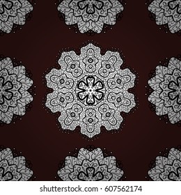 Seamless pattern on brown background. Vector white seamless pattern. White elements in oriental style arabesques. Seamless white textured curls.