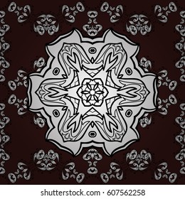Seamless pattern on brown background with white elements. Classic vintage background. Traditional orient ornament. Classic vector white seamless pattern.