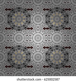 Seamless pattern on brown background with white elements. Traditional orient ornament. Seamless classic vector white pattern. Classic vintage background.
