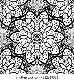Seamless pattern on brown background with white elements. Seamless white pattern. Vector oriental ornament.