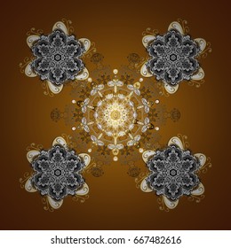 Seamless pattern on brown background. Vector snowflakes winter New Year frame.