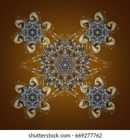 Seamless pattern on brown background. Vector snowflakes winter New Year frame.