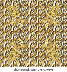 Seamless pattern on brown and neutral colors. Seamless golden textured curls. Golden elements in oriental style arabesques. Vector golden seamless pattern.