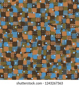 Seamless pattern on checkered background. Spring theme. Camouflage principle.