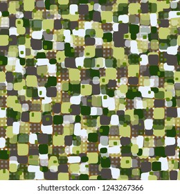 Seamless pattern on checkered background. Spring theme. Camouflage principle.