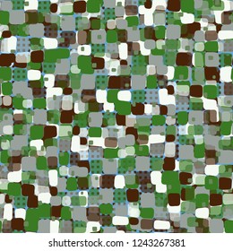 Seamless pattern on checkered background. Spring theme. Camouflage principle.
