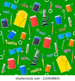 Seamless pattern on the chemistry school theme. All elements are located on different layers and can be easily manipulated.

