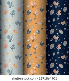 
Patrón sin foco sobre un tema infantil, patrón infantil, un conjunto de colores diferentes para envolver tela y regalos, postal, volante y banner.