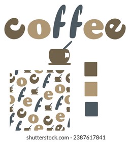  Seamless pattern on the coffee theme. Vector  coffee cup. For your brand. Logo coffee.