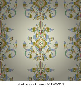 Seamless pattern on colorful background with ornamental elements and colorfil doodles. Traditional orient ornament. Classic vintage background.