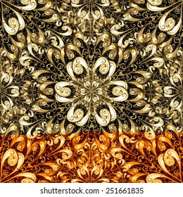 Seamless pattern on colors with golden elements. Seamless classic vector golden pattern. Classic vintage background. Vector illustration. Traditional orient ornament.