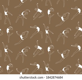 Seamless pattern on a craft background. Flexible gymnasts perform exercises. Graceful women of lines.