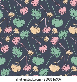 Seamless pattern on dark background pastel dandelion, vector illustration for textile and wrapping paper