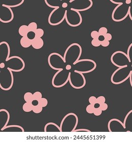 Seamless pattern on dark background line flowers vector. Pattern on dark background. Vector illustration