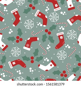 Seamless pattern on dark backround socks and snowflakes