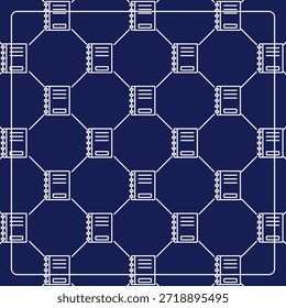 Seamless pattern on a dark blue background with a diary icon. Line design for posters, social media, and banner templates.