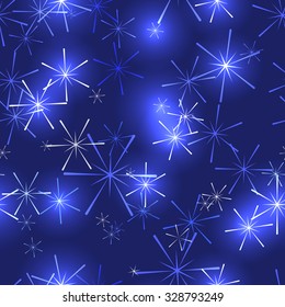 Seamless pattern on dark blue background with original stars or snowflakes