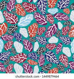 Seamless pattern on a dark grey background. Fashionable graphite color. Bronze outline. Large trendy flat design leaves. Vector. Funky texture for wallpaper, wrapper, or cover.