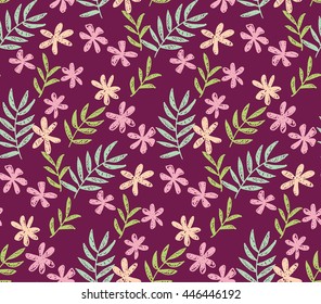 seamless, pattern on deep red color. tropical sketch floral. vector illustration