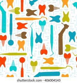 Seamless pattern on dental care theme. All objects are conveniently grouped  and are easily editable.