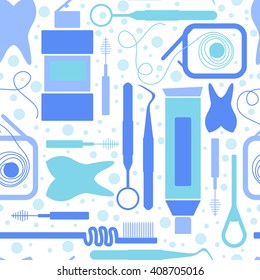 Seamless pattern on dental care theme. All objects are conveniently grouped  and are easily editable.