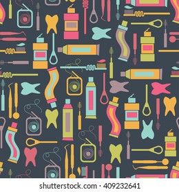 Seamless pattern on dental care theme. All objects are conveniently grouped  and are easily editable.