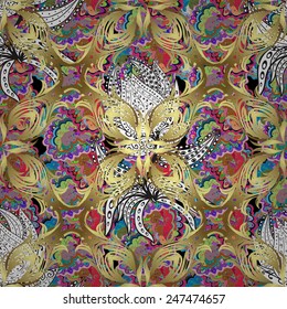 Seamless pattern on doodles background. Vector illustration. Seamless pattern for your design wallpapers, pattern fills, web page backgrounds, surface textures. Ornamental branch or floral background 