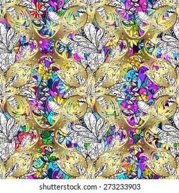 Seamless pattern on doodles background. Vector illustration. Seamless pattern for your design wallpapers, pattern fills, web page backgrounds, surface textures. Ornamental branch or floral background 