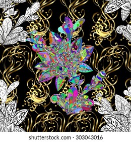 Seamless pattern on doodles background. Vector illustration. Seamless pattern for your design wallpapers, pattern fills, web page backgrounds, surface textures. Ornamental branch or floral background 