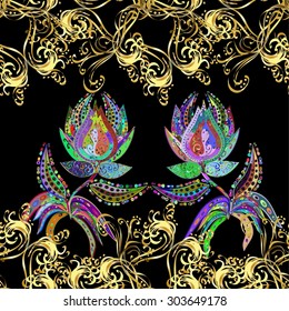 Seamless pattern on doodles background. Vector illustration. Seamless pattern for your design wallpapers, pattern fills, web page backgrounds, surface textures. Ornamental branch or floral background 