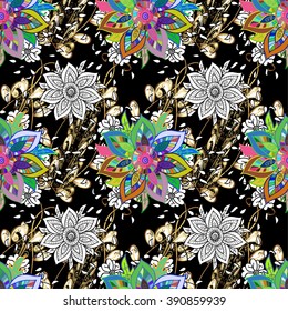 Seamless pattern on doodles background. Vector illustration. Seamless pattern for your design wallpapers, pattern fills, web page backgrounds, surface textures. Ornamental branch or floral background 