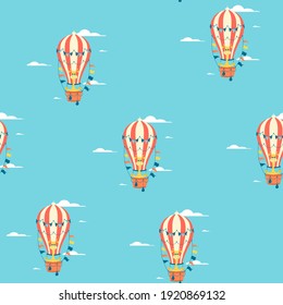 Seamless pattern on an Easter with hot air balloon Giraffe. Easter pattern. Vector illustration.