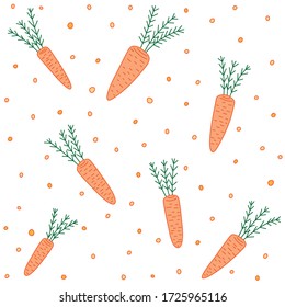 Seamless pattern on the fabric. Seamless texture. The factory texture. Carrot print. Children's print. Carrot pattern. Carrot background. Vector carrot.