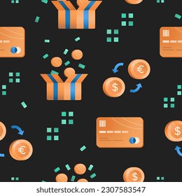 Seamless pattern on a financial theme. Bank background in simple style. Icons on the banking theme. Vector illustration.